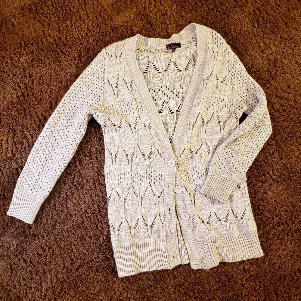 XL Long Beige Crocheted Cardigan